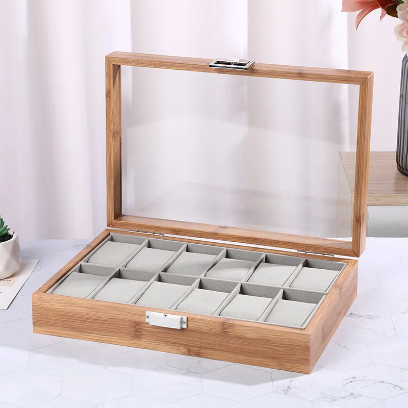 3,6,10 12 Slots Bammboo Wooden Watch Collection Box Case Wrist Watch Storage Case for Women & Men Storage Boxes