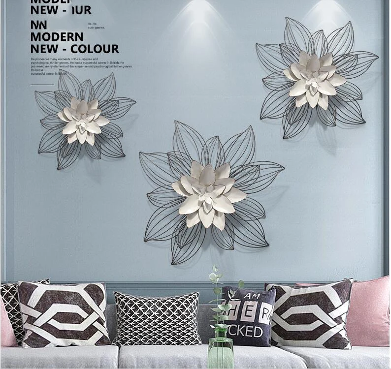 Modern Luxury Wrought Iron Flower Wall Hangings Home Livingroom Sticker Crafts Hotel Office Club 3D Mural Decoration