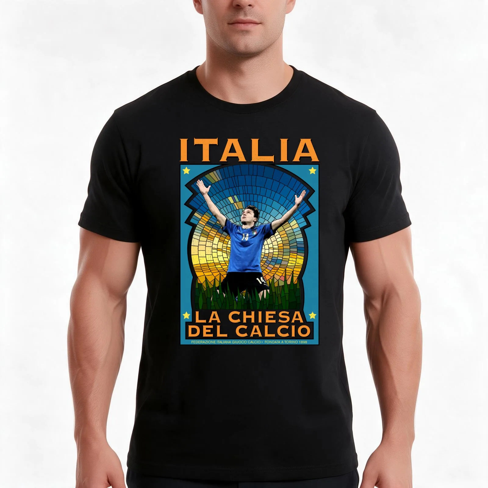 La Chiesa Del Calcio T-Shirt, Summer Casual Cotton Tee, Oversized Streetwear Tops, Vintage Graphic Print, Loose Fit Short Sleeve