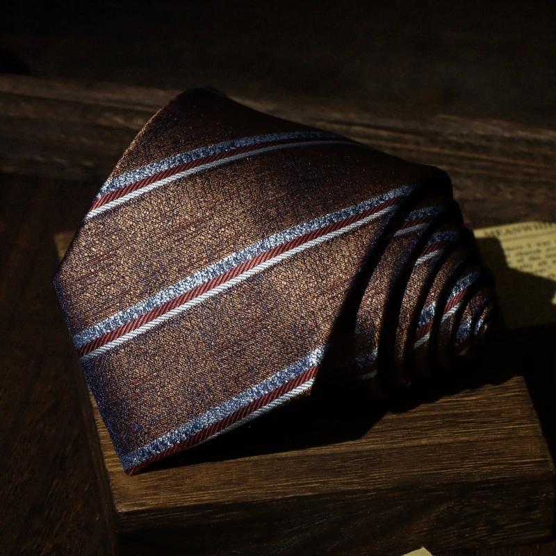 

High Quality Retro Style Coffee Striped Tie For Men's Formal Business Banquet Shirt Accessories 7.5CM Wide Handmade Knotted Tie