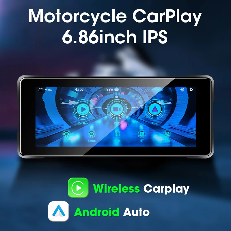 JMCQ GPS Navigation Motorcycle IPX7 Waterproof Apple Carplay Display Screen Portable Motorcycle Wireless Android Auto Monitor