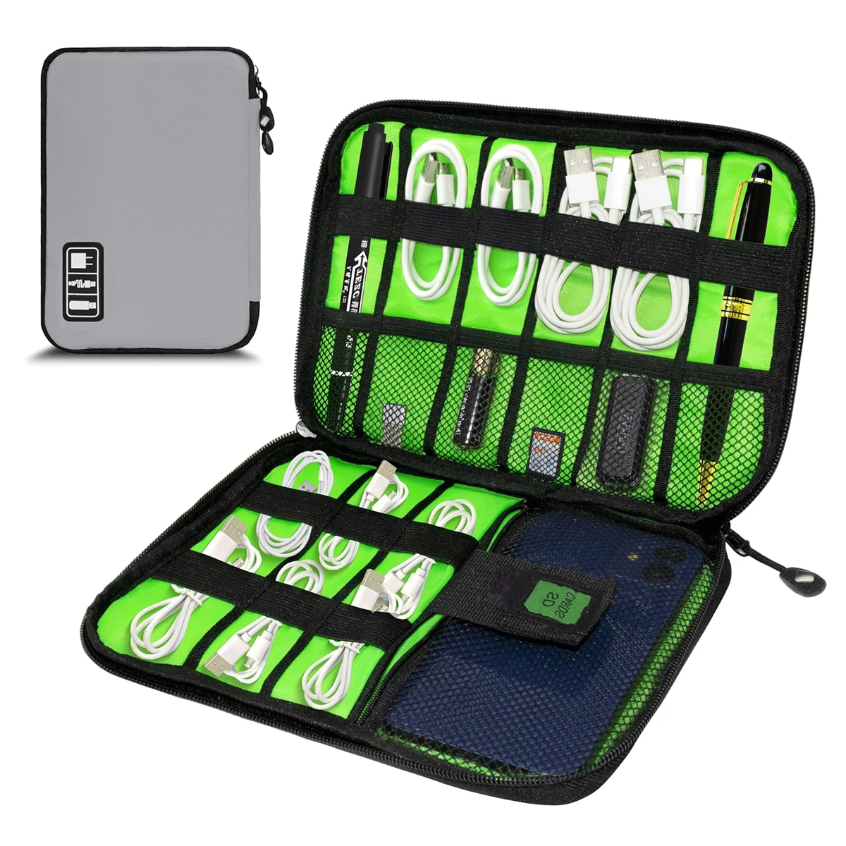 1pc Gray Storage Bag Electronic Accessory Organizer Portable Usb Data Cable Charger Plug Travel Waterproof Organizer