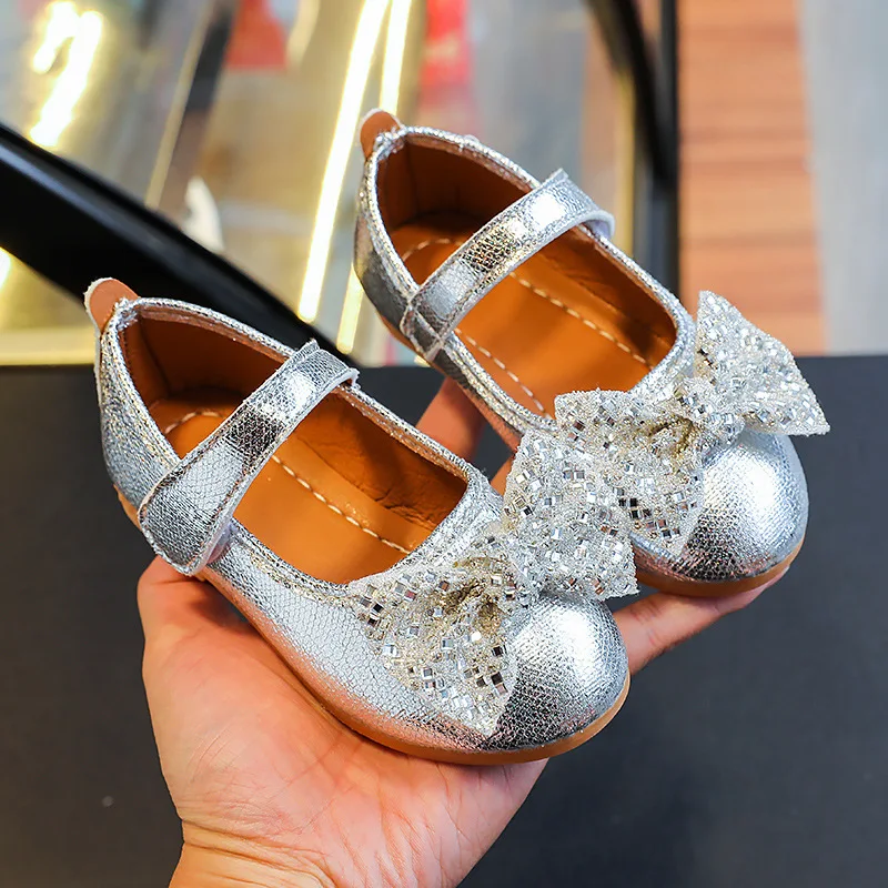 

Girls Rhinestone Bow Mary Jane Flats Kids Shiny Princess Party Shoes Toddler Soft Sole Casual Shoes