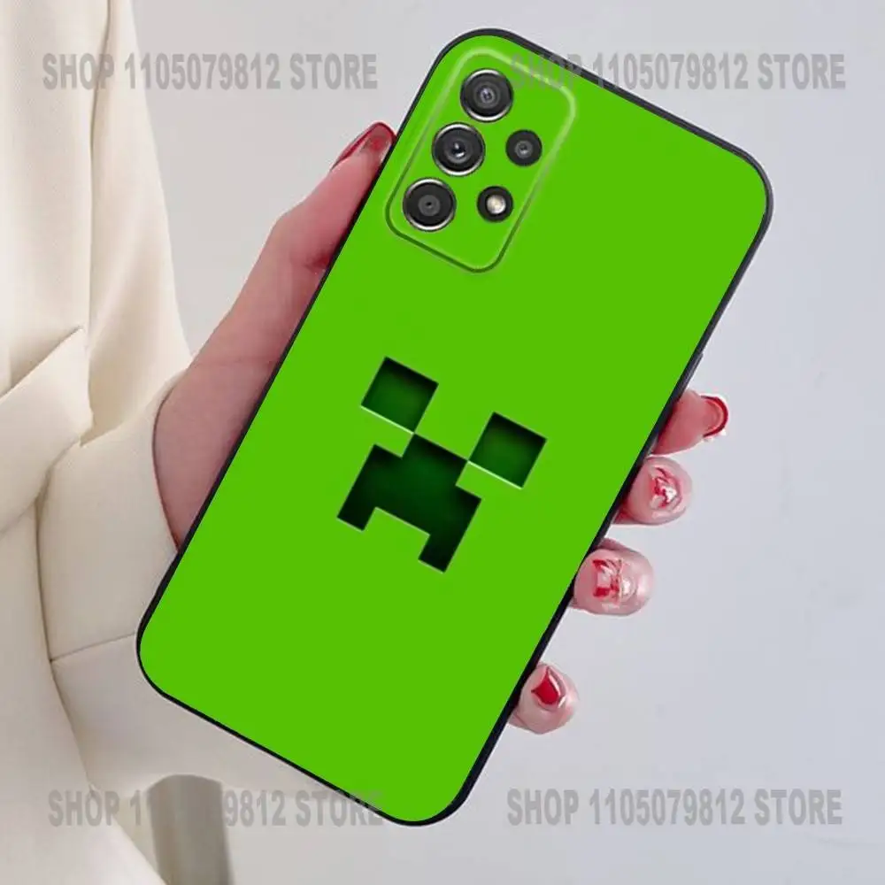 グリーンピクセルモンスター C-クリーパー電話ケース Samsung S24、21、22、23、30、ウルトラ、20、プラス、ノート、10、9用、ブラックソフトシリコンケース