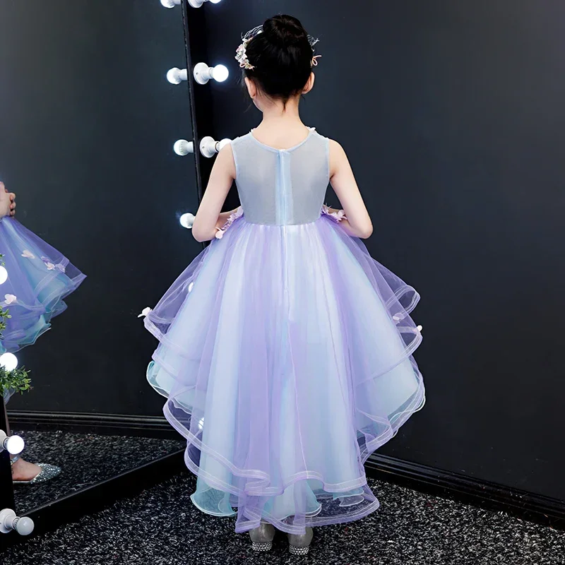 New Luxury Kid Princess Ball Gown Beads Appliques Wedding Tutu Dress Party Flower Girl Dresses For Children Evening Prom Frocks