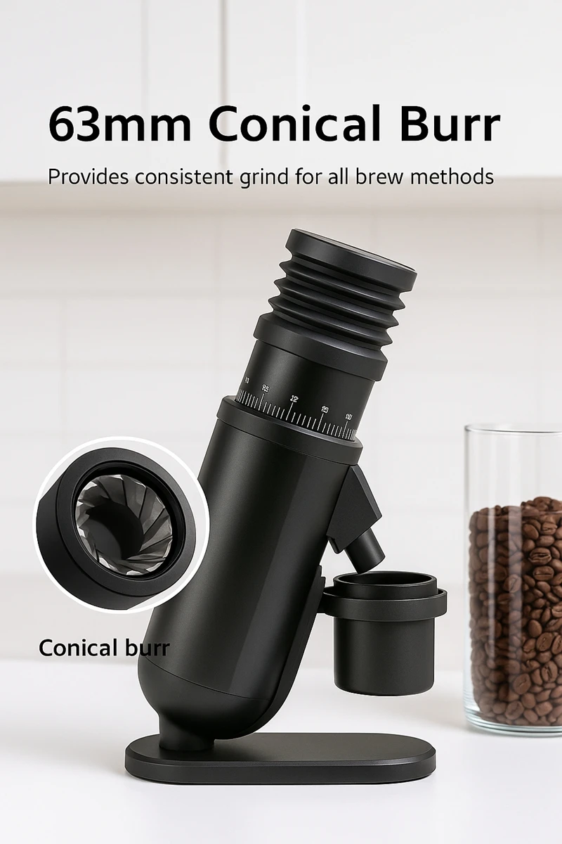 

CAFOVO G463C Single Dose Electric Coffee Grinder 63mm Conical Burr Coffee Grinder Stepless Adjustment for Espresso EDGE PLUS