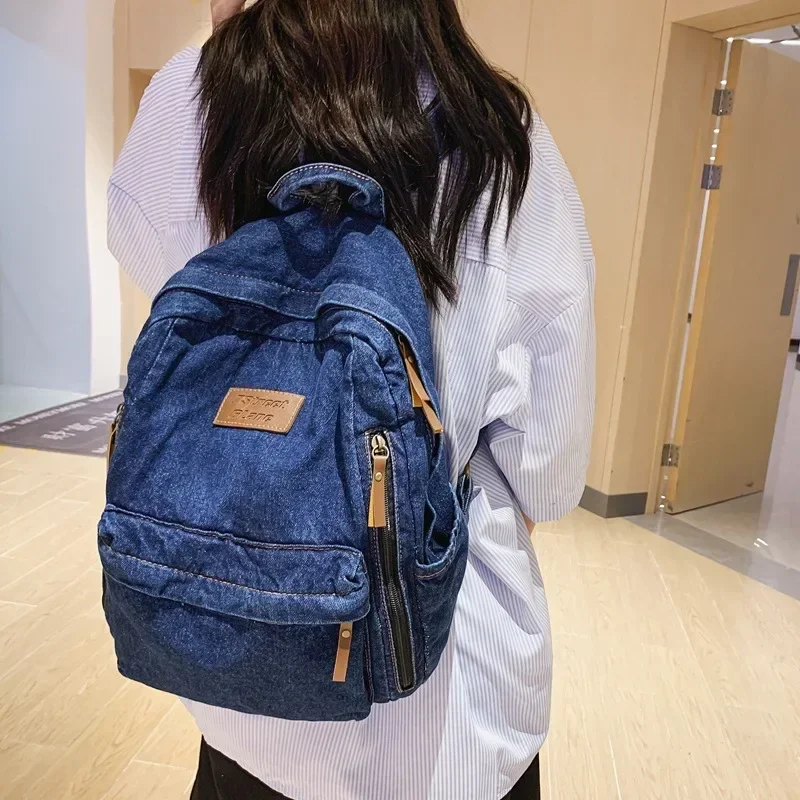 

Denim Fashion Backpacks for School Trend Student Jeans Bag Multi Pockets Large Capacity Rucksack Mochila De Escola Feminina 2024