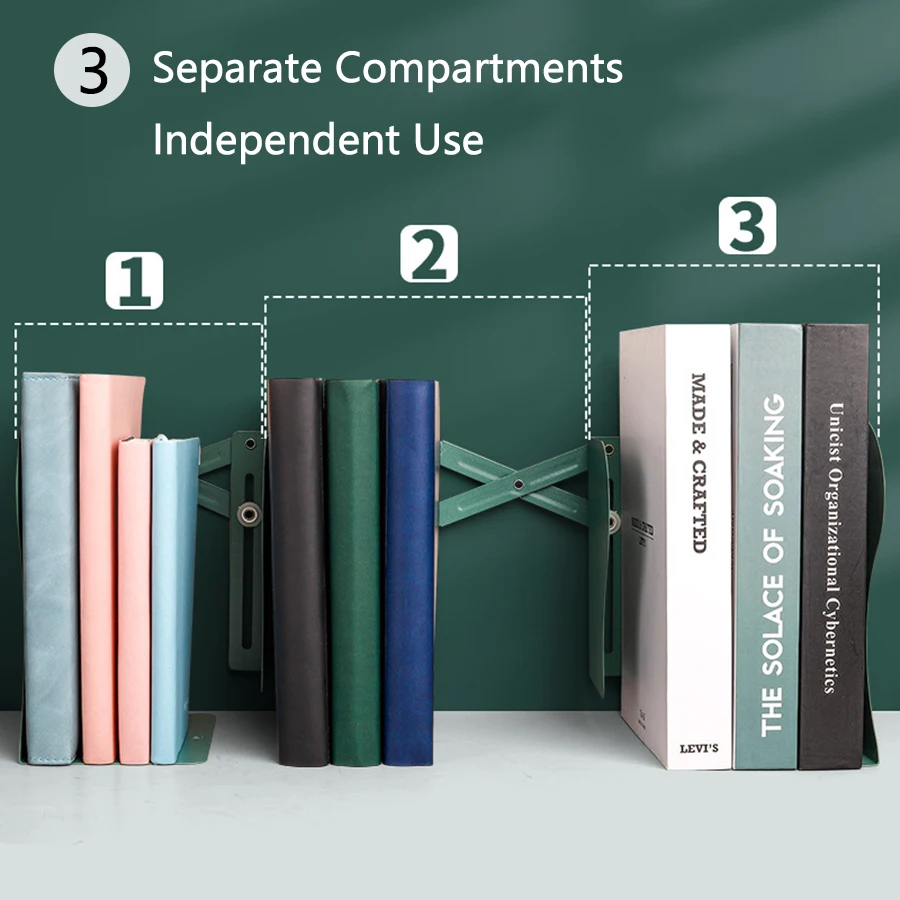 Large Capacity Metal Bookends Retractable Book Stand Adjustable Bookshelf, Home Office Book Clip ,Easy Storage Book