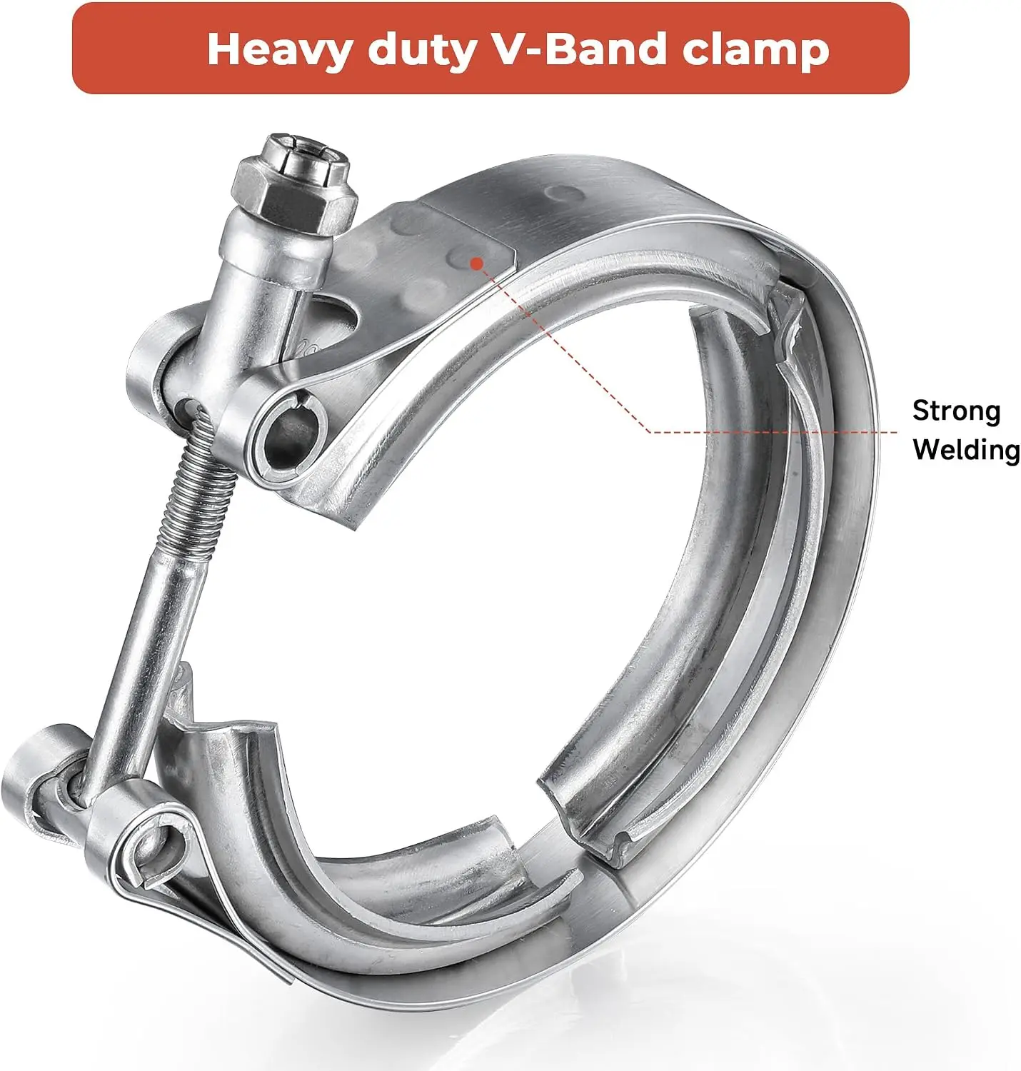 1pcs 1.5-5Inch V Band Clamp Stainless Steel 304 Automotive Exhaust Clamp For Exhaust System, Turbocharger, Downpipe & Muffler