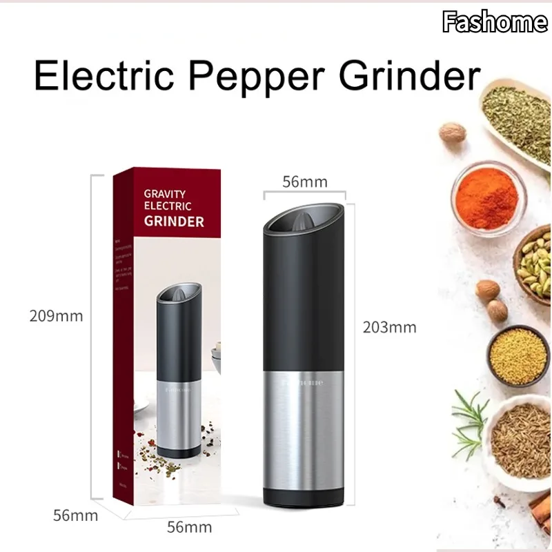 New Upgrade Pepper Grinder With LED Indicator Portable Adjustable Coarseness Electric Sea Salt Spice Grinder For Home Kitchen