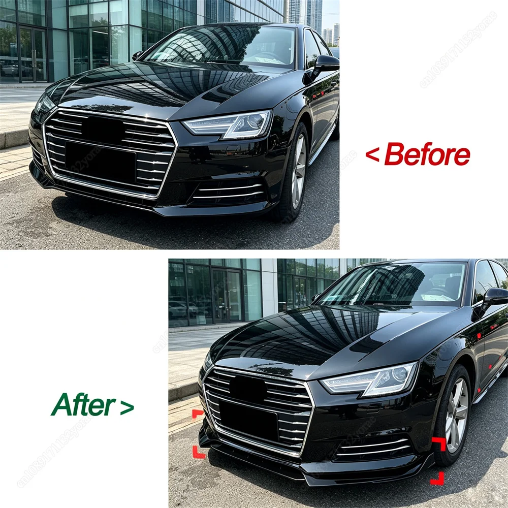 3Pcs For Audi A4 B9 Standard Version 2017-2019 Pre-Facelift Front Bumper Lip Spoiler Splitter Diffuser ABS Gloss Black Tuning