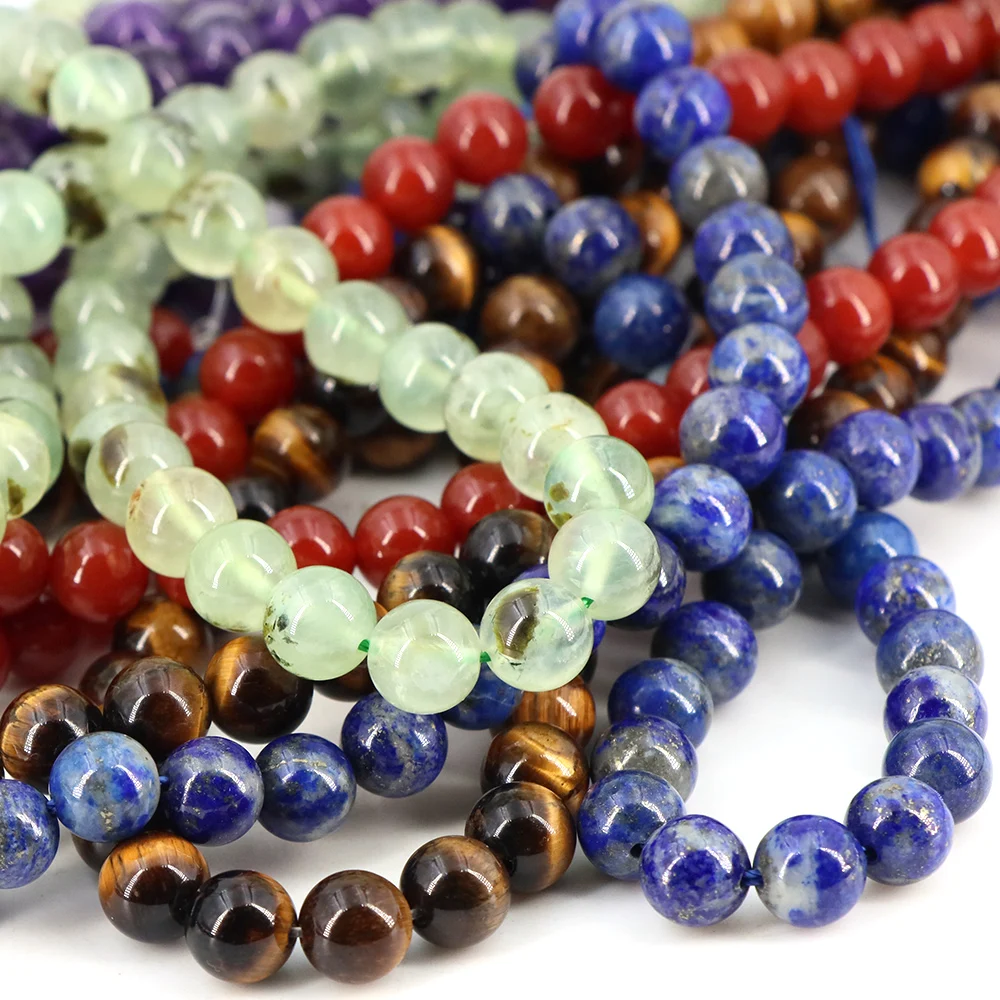

4/6/8/10mm Prehnite Stone Beads Green Color Natural Tiger Eye Agate Jade Aquamarine Loose Bead for Jewelry Making Accessories