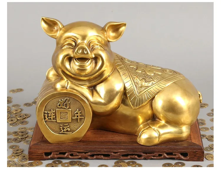 

TOP COOL # HOME Shop lobby Business Money Drawing Good luck Propitious GOLD Fortune pig FENG SHUI BRASS Sculpture Statue