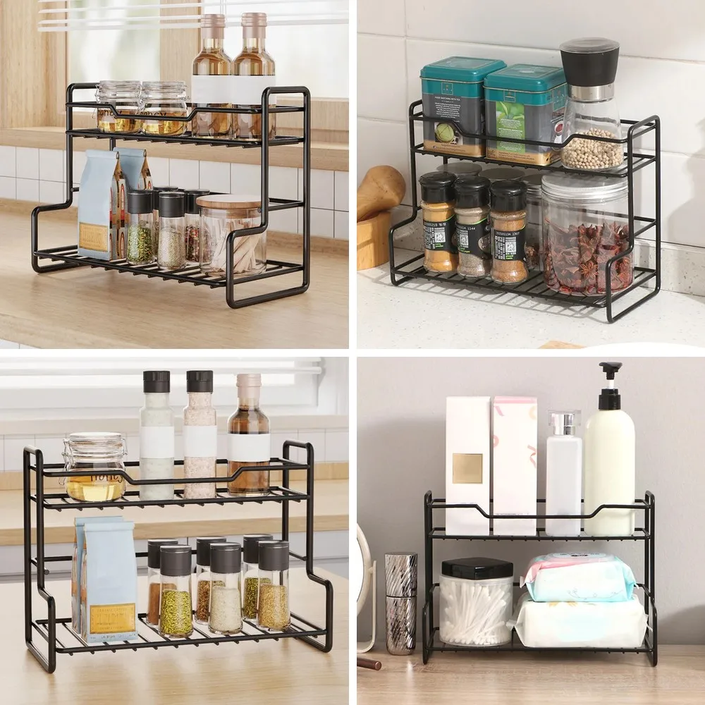 No-Drill Stainless Steel Storage Rack, Multifunctional Organizer Shelf for Bathroom Kitchen Desktop