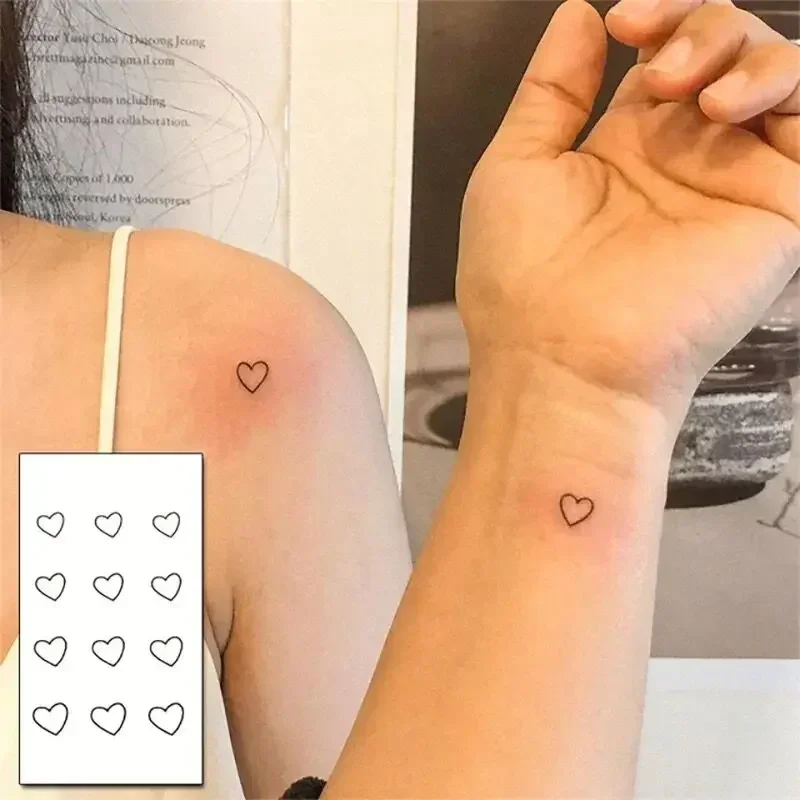 Waterproof Temporary Tattoo Sticker Black Hand Drawn Heart Design Body Art Fake Tatto Flash Tatoo Finger Wrist Ankle Female