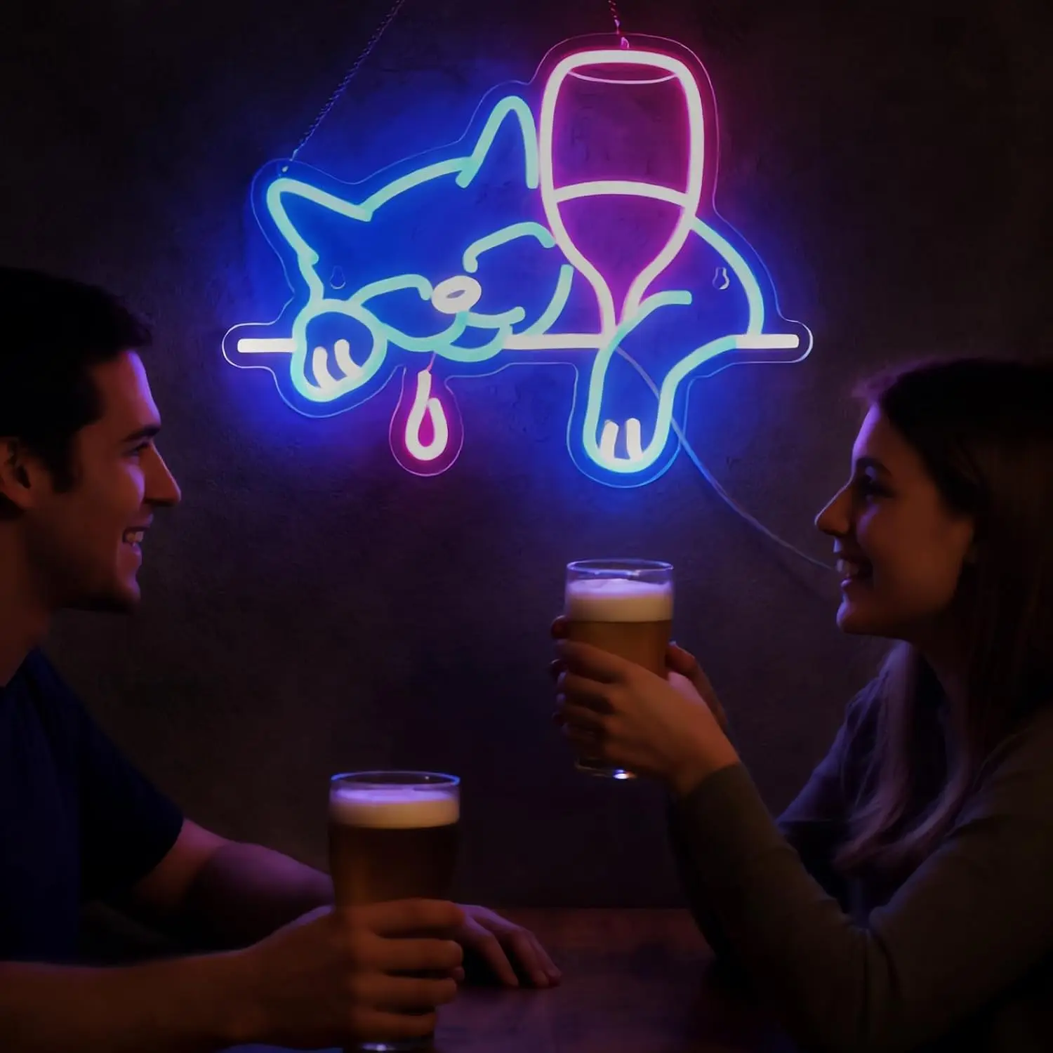 Drunk Lazy Cat LED Neon Sign USB Powered Wall Light For Home Bar Wine Cellar Man Cave Pet Lover Bedroom Atmosphere Decor Light
