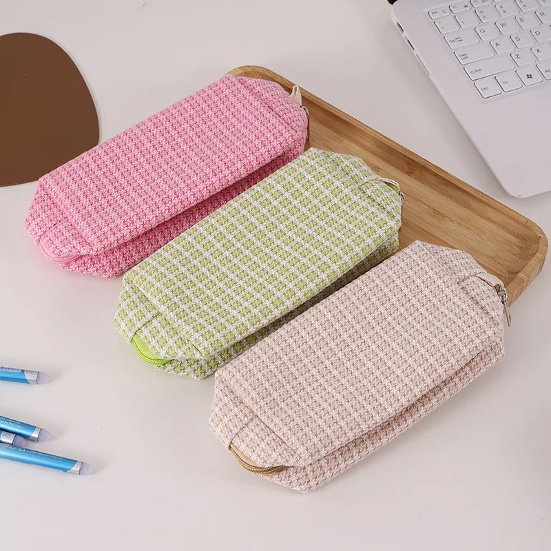 New Candy Color Plaid Square Three-dimensional Clutch Cosmetic Bag Makeup Pouch Travel Skincare Toiletries Organizer Pencil Bag