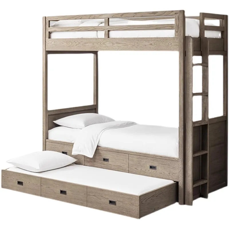 Solid wood children's bed Simple oak with drawers Mother and child bed Boys and girls Multifunctional upper and lower beds Stora