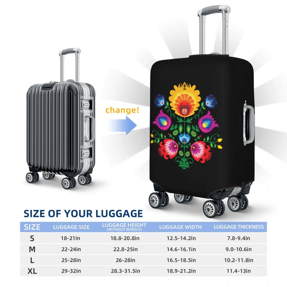 Custom Poland Folk Floral Travel Luggage Cover Dust Proof Polish Floral Art Suitcase Cover Protector Fit 18-32 Inch