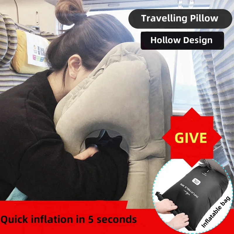 New Portable Travel Pillow Inflatable Pillow Office Student Nap Pillow Long Distance Train Airplane Chin Support Neck Pillow