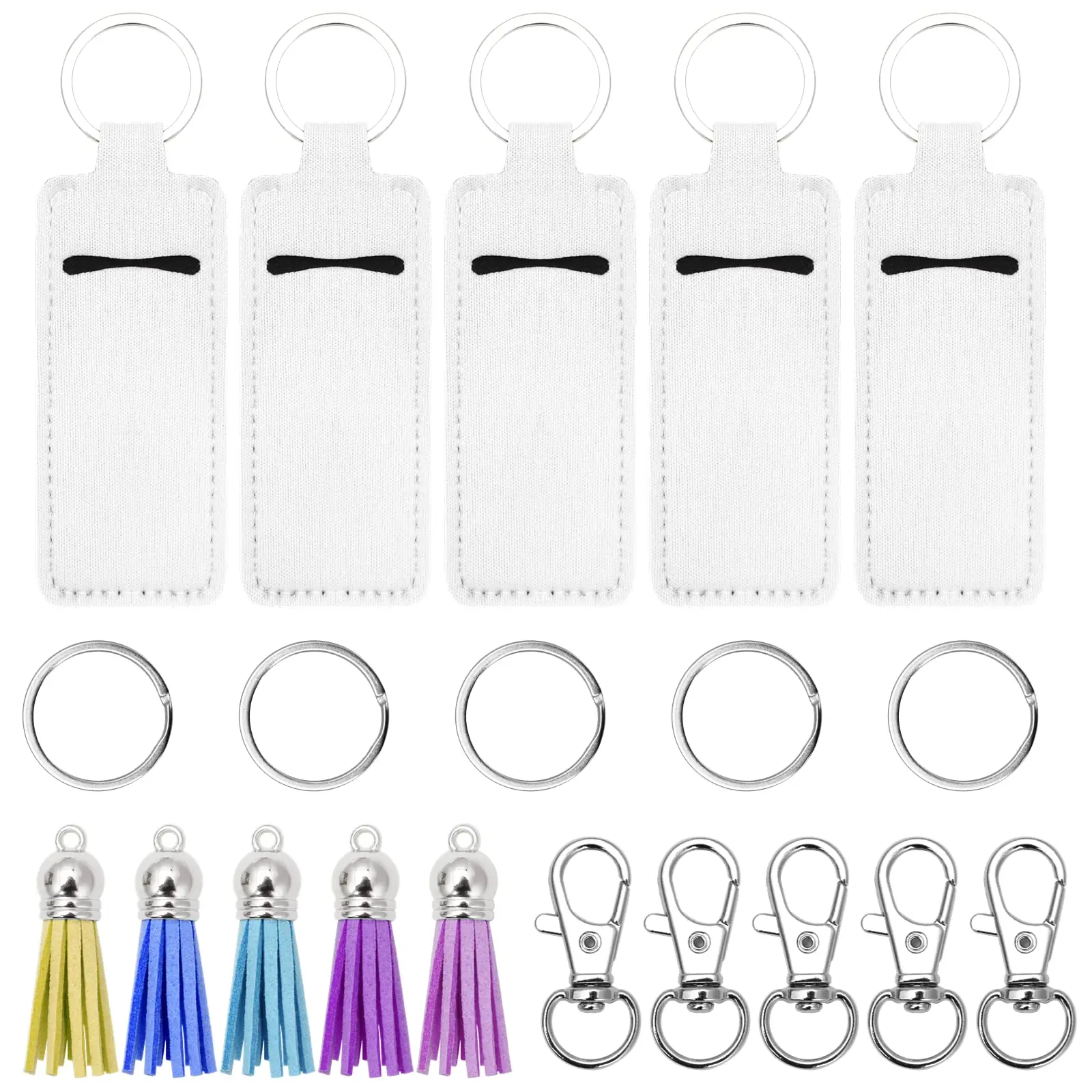 40PCS Sublimation Blank Lipstick Holder Set Chapstick Keychain Holder Kit Hanging Pendants for Heat Press Transfer DIY