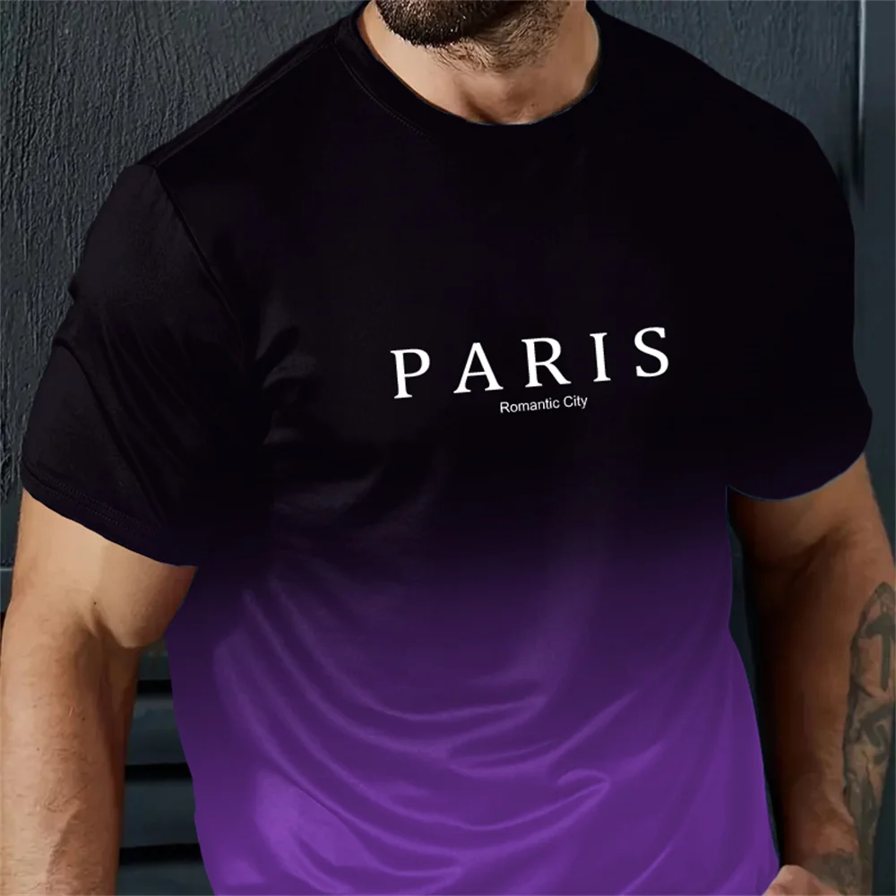 Simple Gradient Letters Print Sport Trend Fitness Men's T-Shirt Fashion Street T-Shirt Running Loose Short Sleeved T Shirt Men