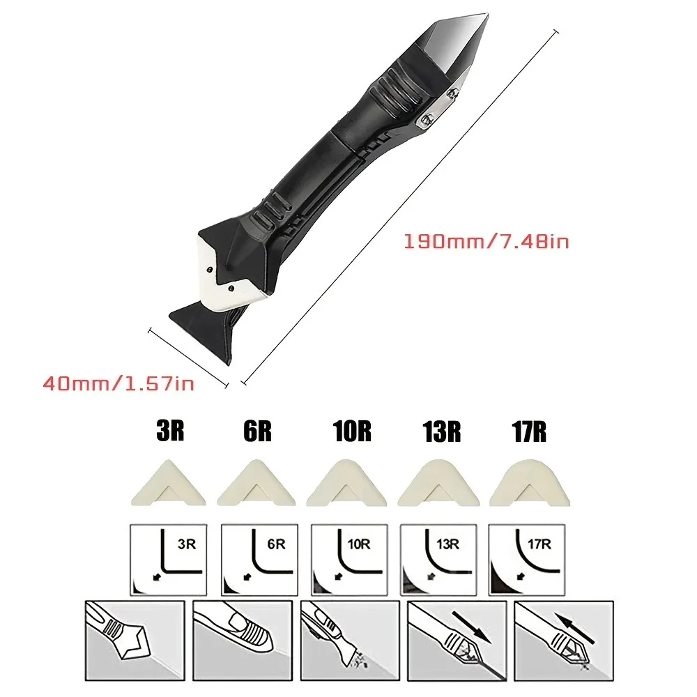 5 In 1 Silicone Scraper Sealant Smooth Remover Tool Set Caulking Finisher Smooth Grout Kit Floor Mould Removal Hand Tools Set image 4