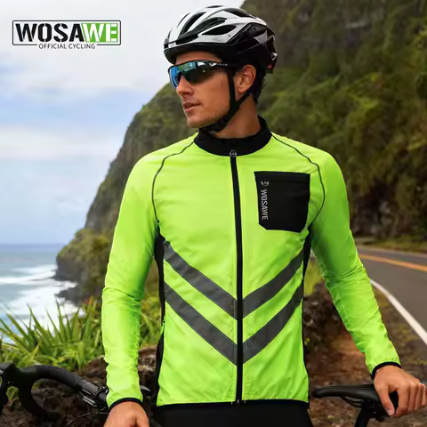 WOSAWE Men’s Cycling Windbreaker Jacket Waterproof Windproof Reflective Bike Coat Lightweight Outdoor Sports Apparel Portable