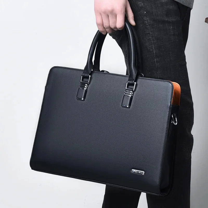 Genuine Leather Men Briefcases With Zipper Horizontal Handbag For Documents Office Shoulder Messenger Male Laptop Bag