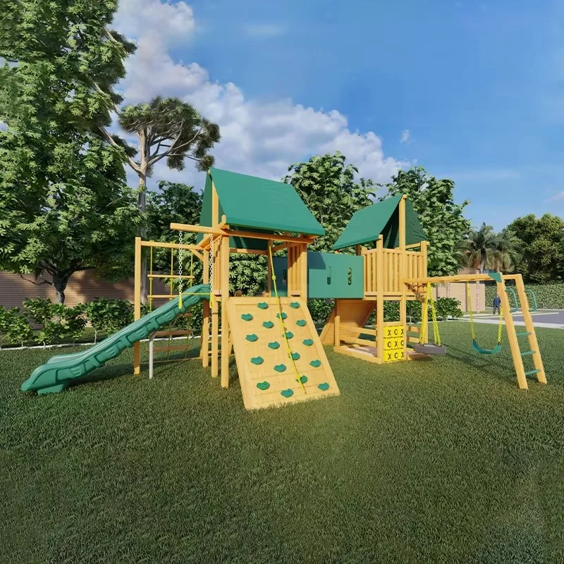 Torre de Madera Grande para Parque de Diversiones, Juegos Infantiles, Tobogán de Plástico para Exteriores, Equipo de Juegos para Patio de Recreo, Starsky SK02, Duradero y Seguro