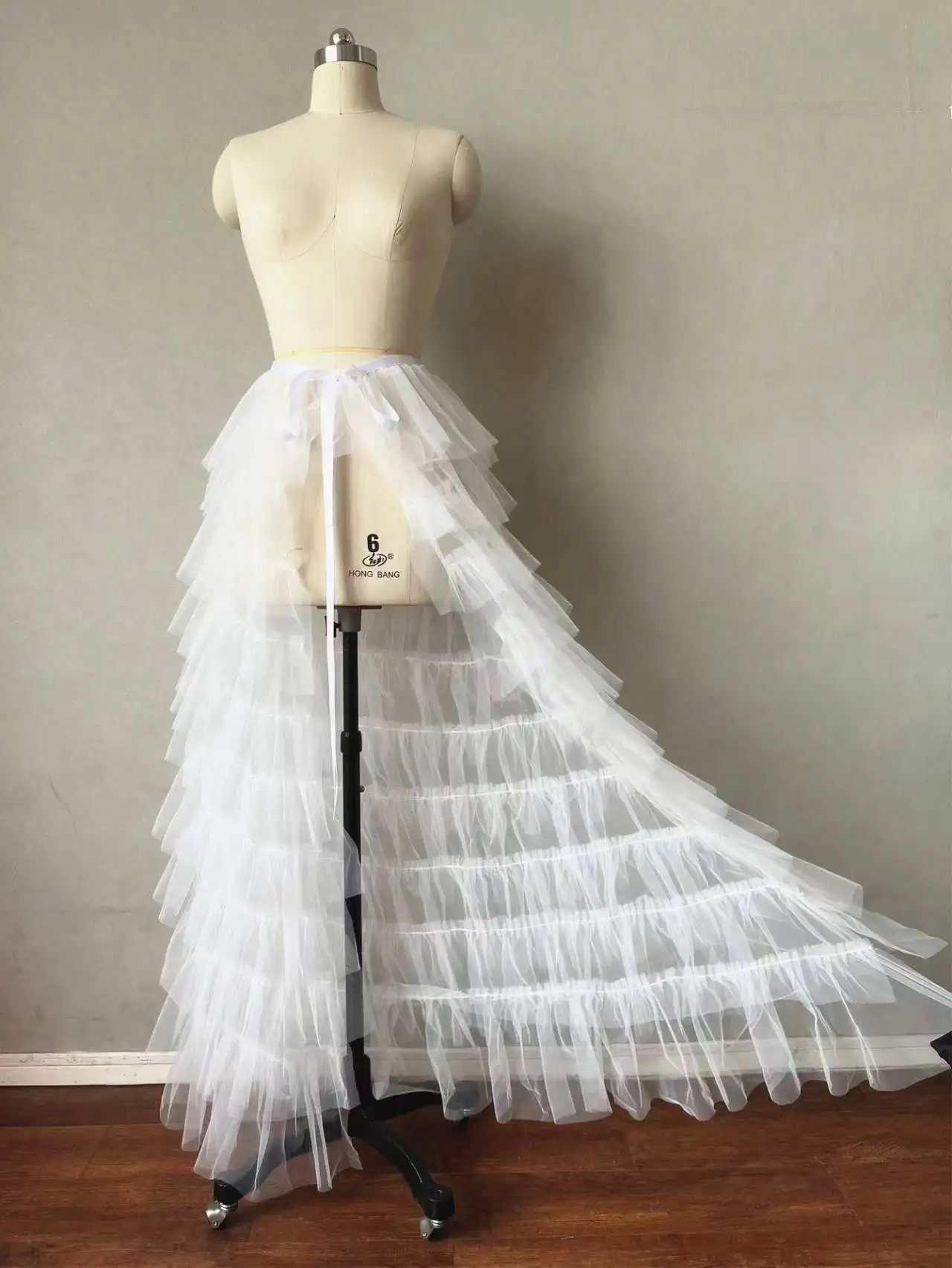 White Detachable Cascading Overskirts Tulle Skirt Black Elastic Waist Bridal Overlay Wedding Long Tulle Over Party Skirt Train image 4