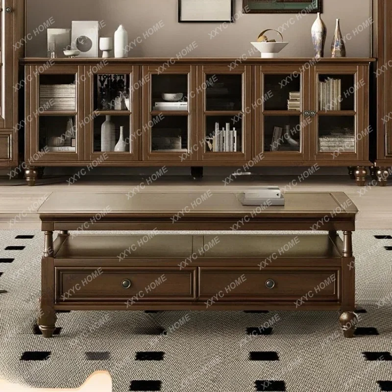 

55 all-solid wood coffee table rural retro small apartment tea table living room storage table walnut