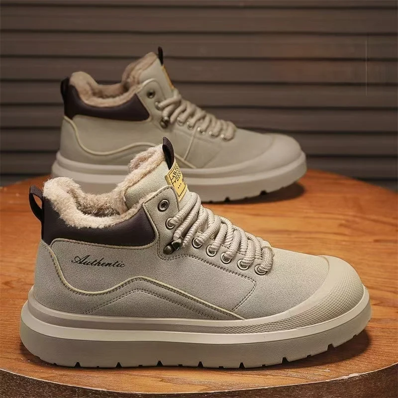 Winter New Men Thicken High Top Snow Boot Thick Sole Non Slip Waterproof Plush Keep Warm Lace Up Outdoor Hiking Shoe Cotton Boot