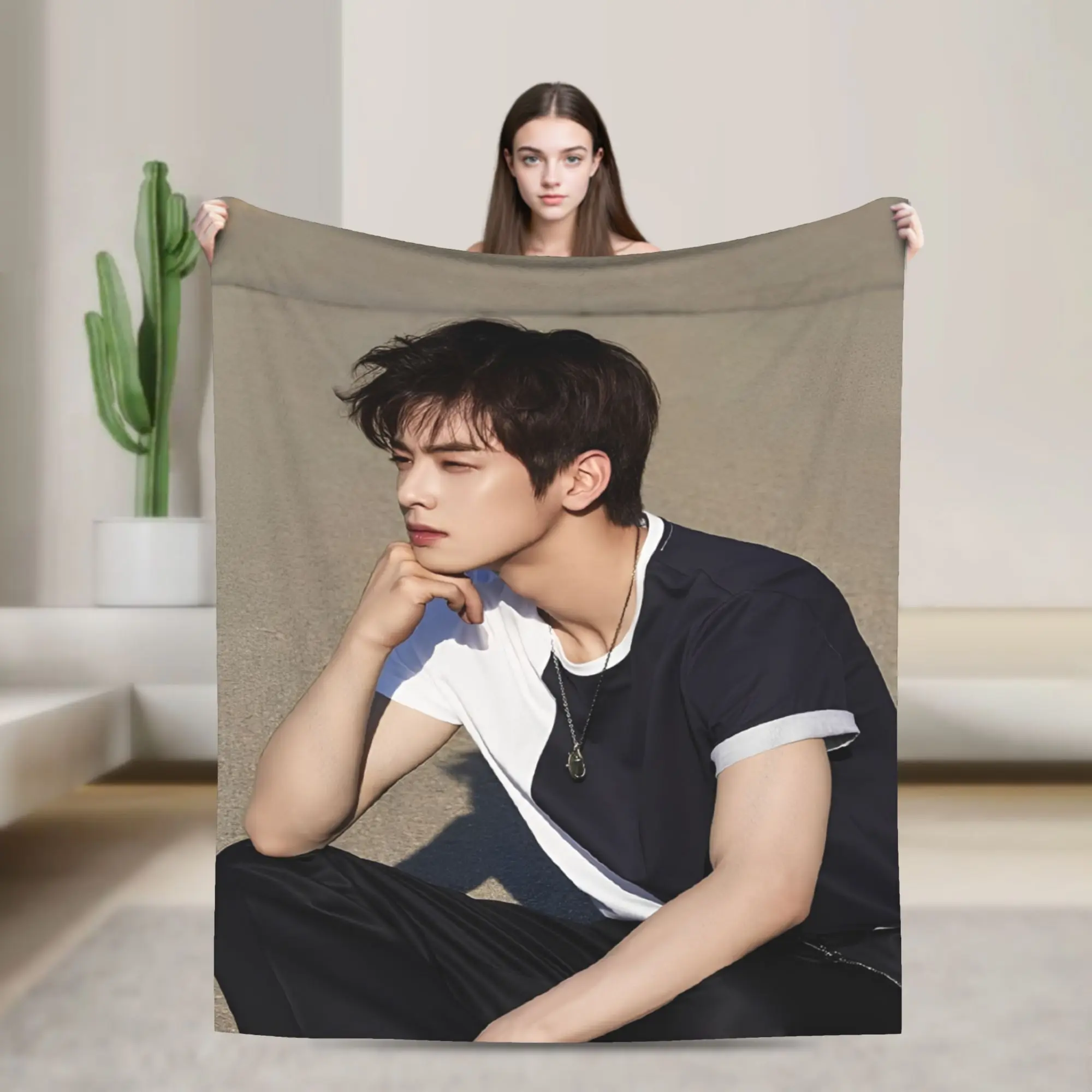 Stylish CHA EUN WOO kpop ASTRO idol Blanket Ultra-Soft Coral Fleece Plush  Cozy Throw Blankets Machine Washable