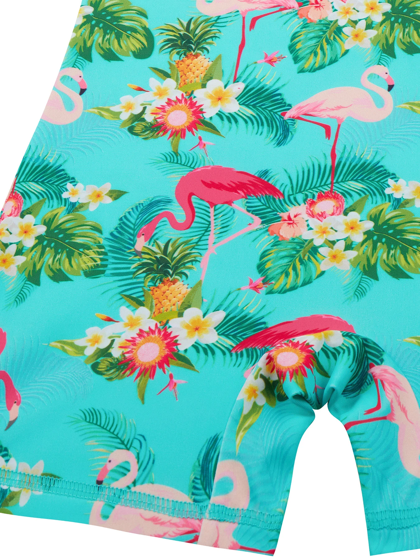 سماوي اللون قطعة واحدة ملابس الاطفال فتاة طويلة الأكمام فلامنغو طباعة ملابس السباحة الشاطئ المياه اللعب الصيف لباس سباحة Boyleg السراويل