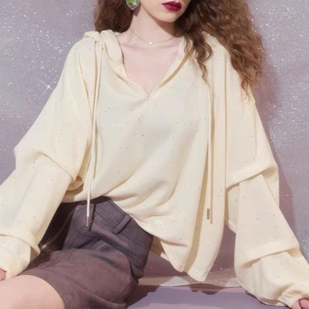 

2025 Women's Hoodie Long Sleeve Oversized Pullover Spring Fall Essential Minimalist Loungewear Top
