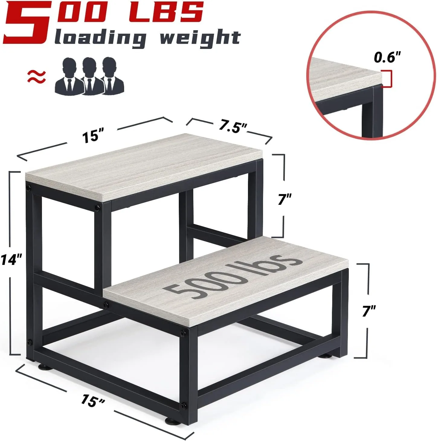 Step Stools for Adults Kids, 2 Step Stool, Heavy Duty Steel & Sturdy Wide Pedal, Supports Up to 500lb, Foot Stool for Home,