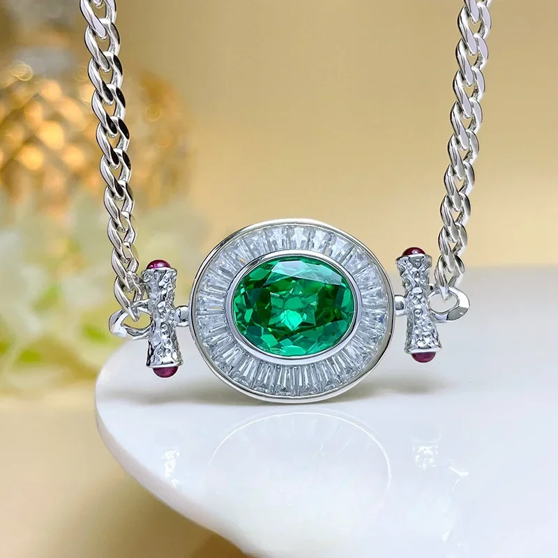 

Desire Cuban Necklace Rare Vintage Collar Chain Artificial Palaiba Green Tourmaline 925 Sterling Silver