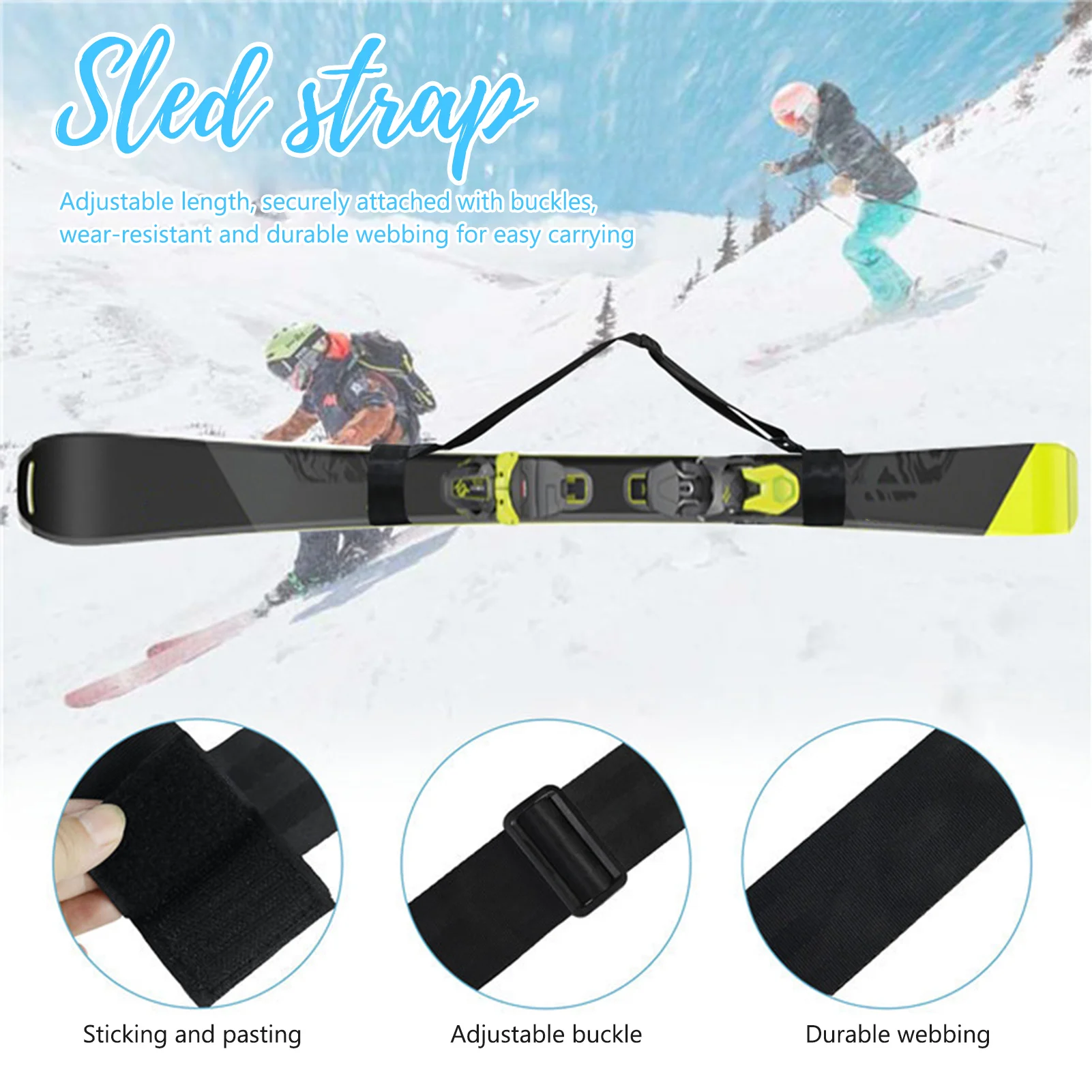 

Nylon Skiing Bags Adjustable Skiing Pole Shoulder Hand Carrier Lash Handle Straps Porter Hook Loop Protecting For Ski Snowboard