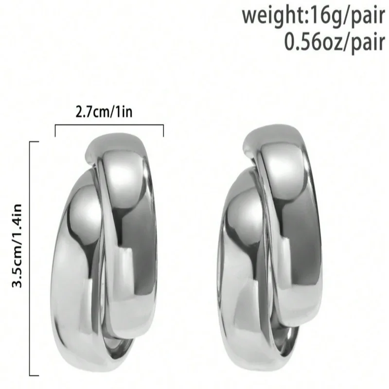 Creative Exaggerated C- shaped Studs Geometric Large Ear Clips Female Metallic Mirror Temperament Simple Earrings 1 Pair