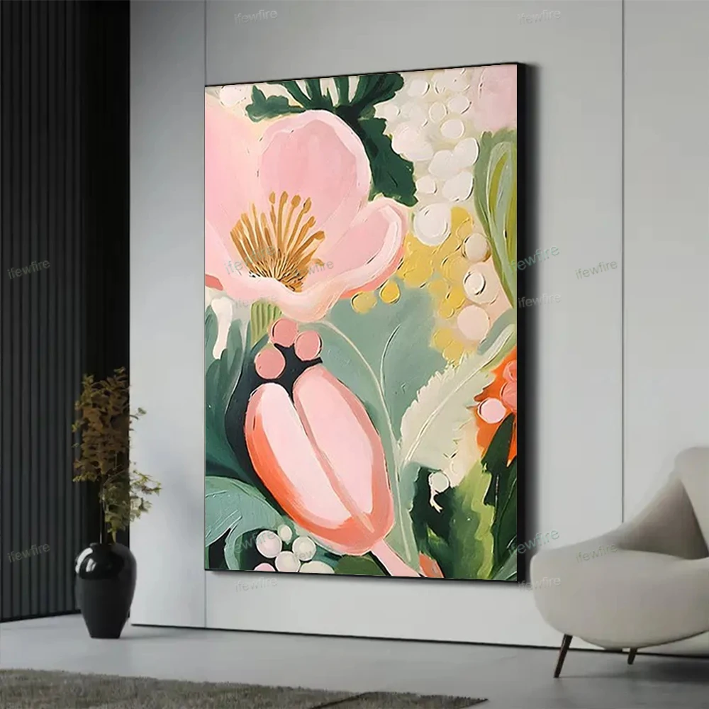 Hand Drawn Texture Flower Abstract Oil Painting Decorative Canvas Frameless Thick Acrylic Art Large Modern Home Wall Decoration