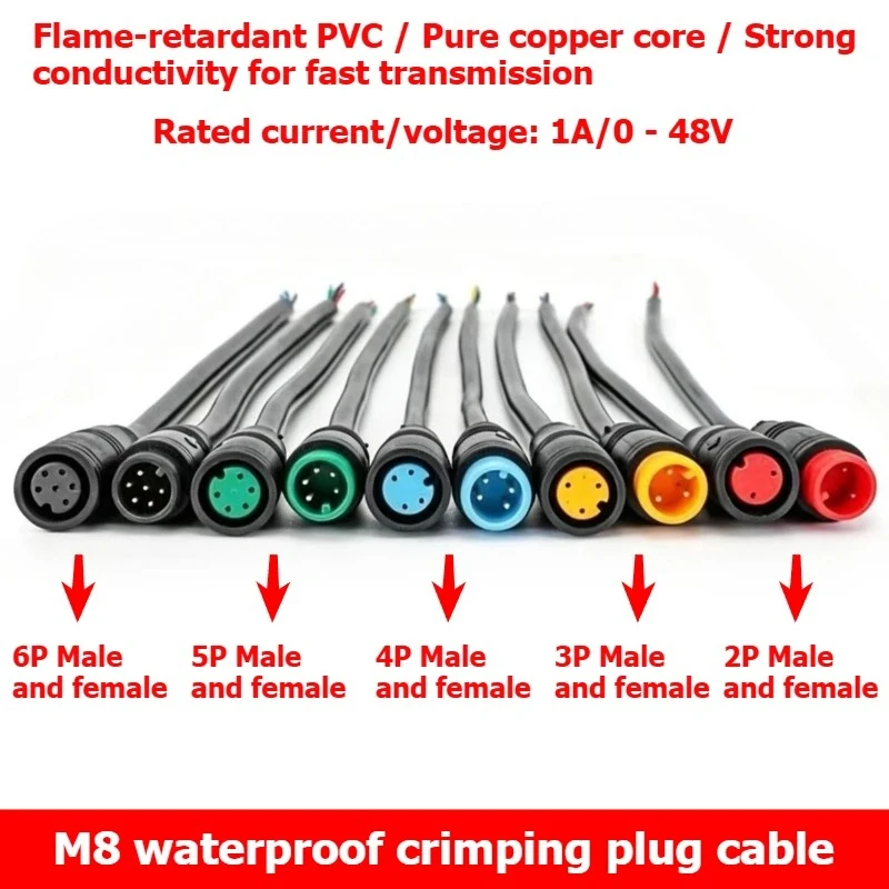 

M8 aviation plug waterproof connector with 2/3/4/5/6-core LED new energy male-female docking power connection waterproof cable