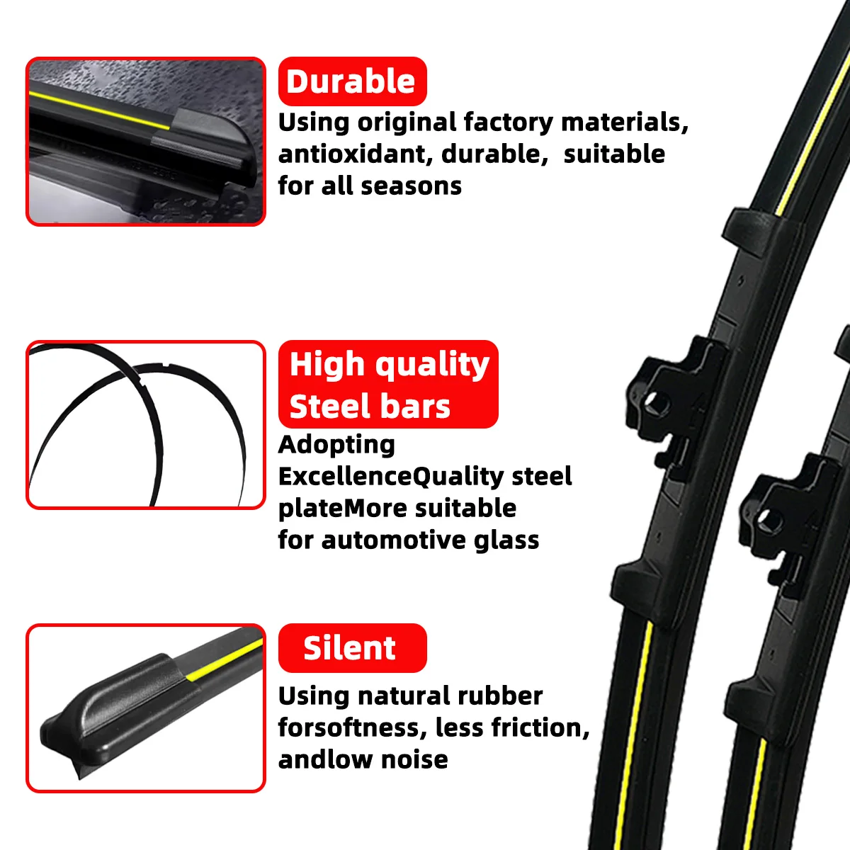 PINMOAP Suitable For Pinch Tab Wiper Blades Windshield Replacement Blade Quiet Wipe All Weather Car Accessories 12-26 Inch