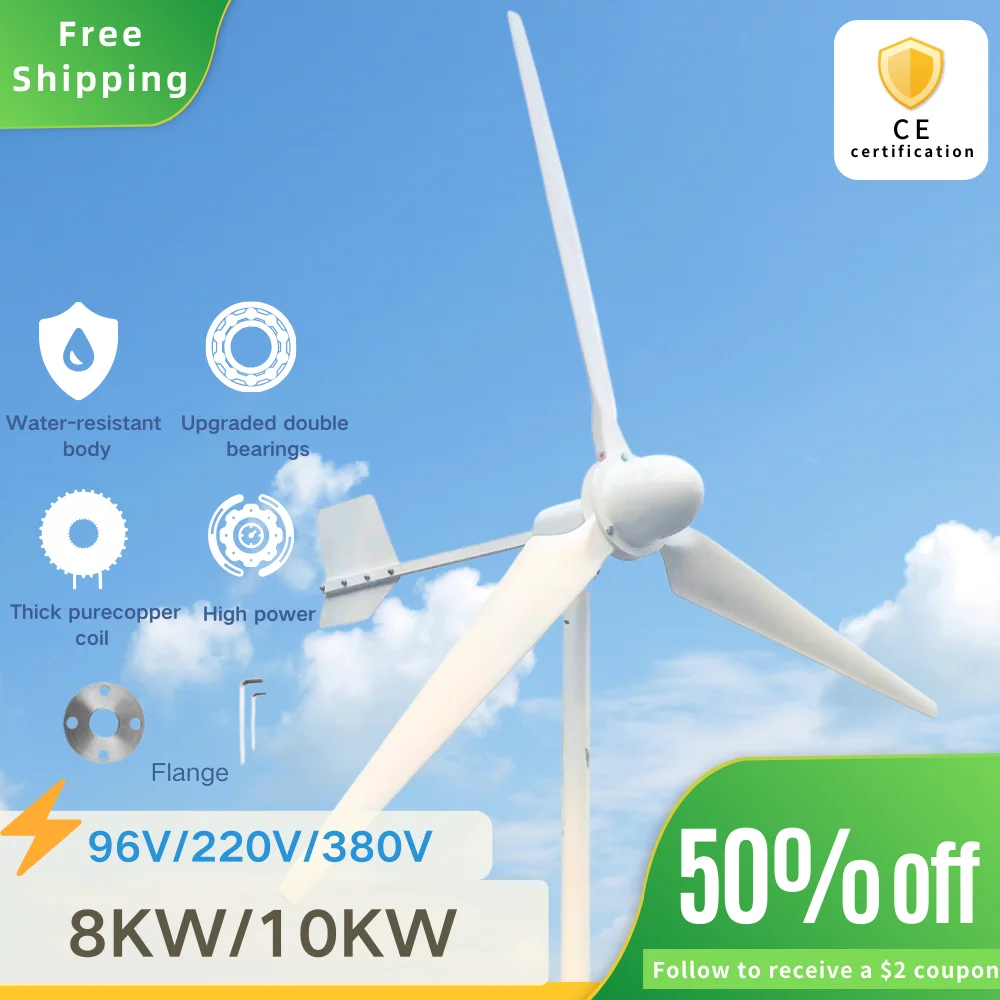 Wind Power 8KW 10KW Windmill Turbine Generator Kit 3 Blade 24V 48V 96V With hybrid Controller For Home Off Grid System