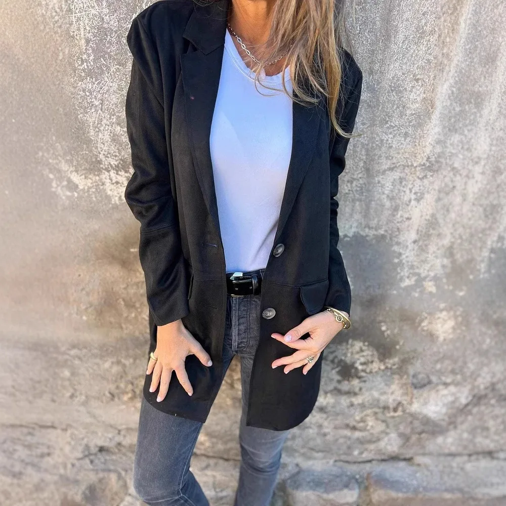 

2024 Autumn Winter Coat Suede Velvet Lapel Long Sleeve Casual Versatile Outerwear