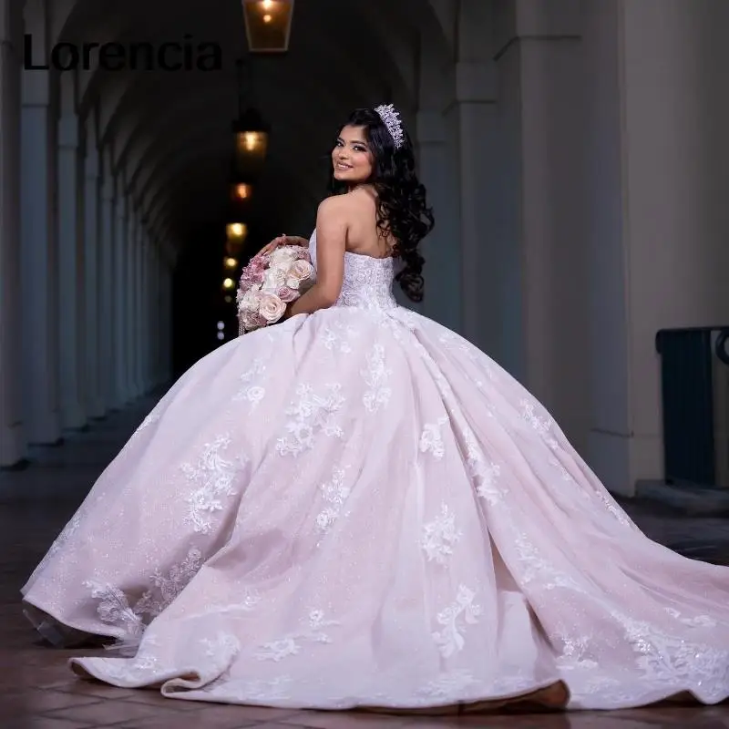 Lorencia-vestido De quinceañera rosa claro para niña, vestido De baile De encaje, con cuentas, estilo mexicano, dulce, 16 Años, YQD602