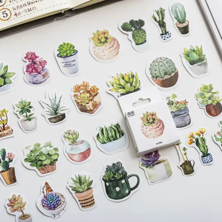 50 Pcs Cactus Succulent Plant Mini Paper Stickers Cute Potted Plant Decals For Laptops And Phones Scrapbook Planner Diary Album