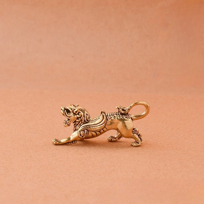 1 PC Creative Kirin Brass Ornaments Keychain Pendant Bag Car Key Accessory Metal Craft Home Decoration Unique Birthday Present