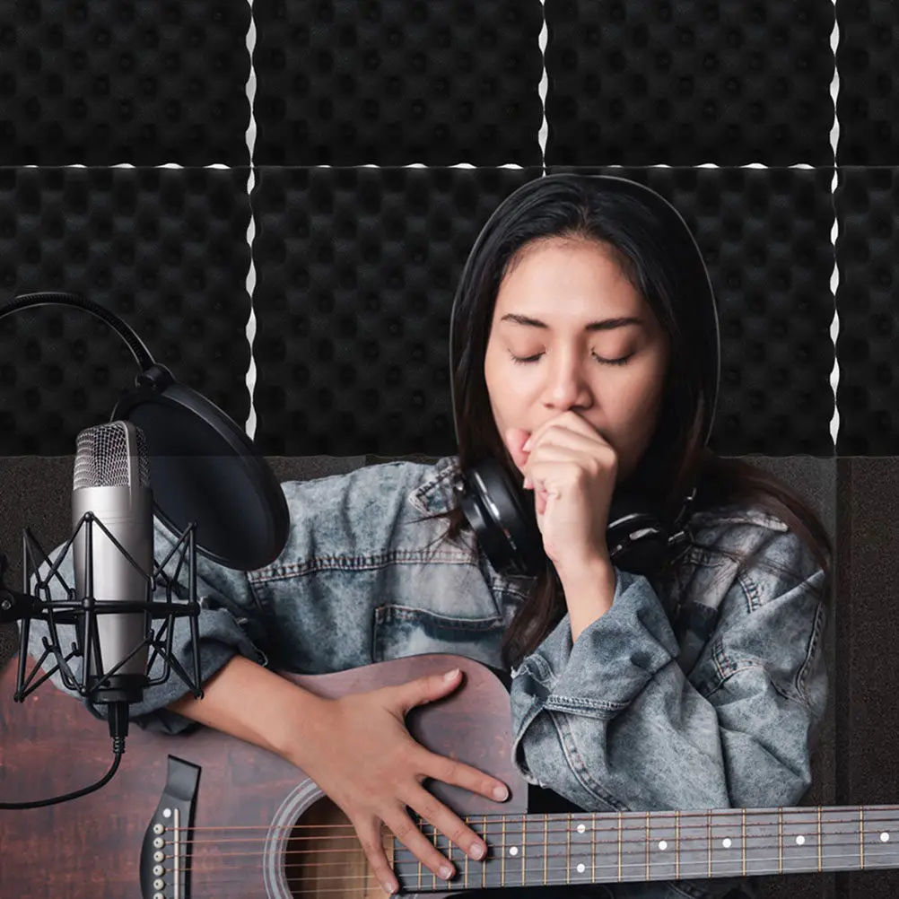 6Pcs Acoustic Soundproof Wall Panels High Density Sponge Sound Absorbing Board for Studio Room Workshop Noise Isolation