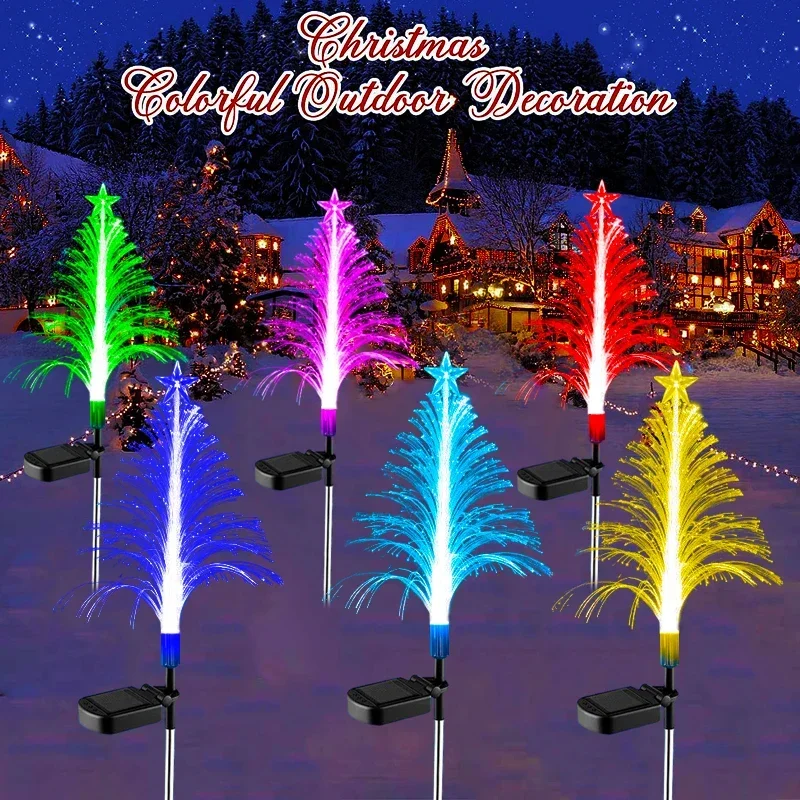 2025 Christmas Landscape Light Solar Fiber Star Christmas Light Outdoor Courtyard Atmosphere Inserted Christmas Lights
